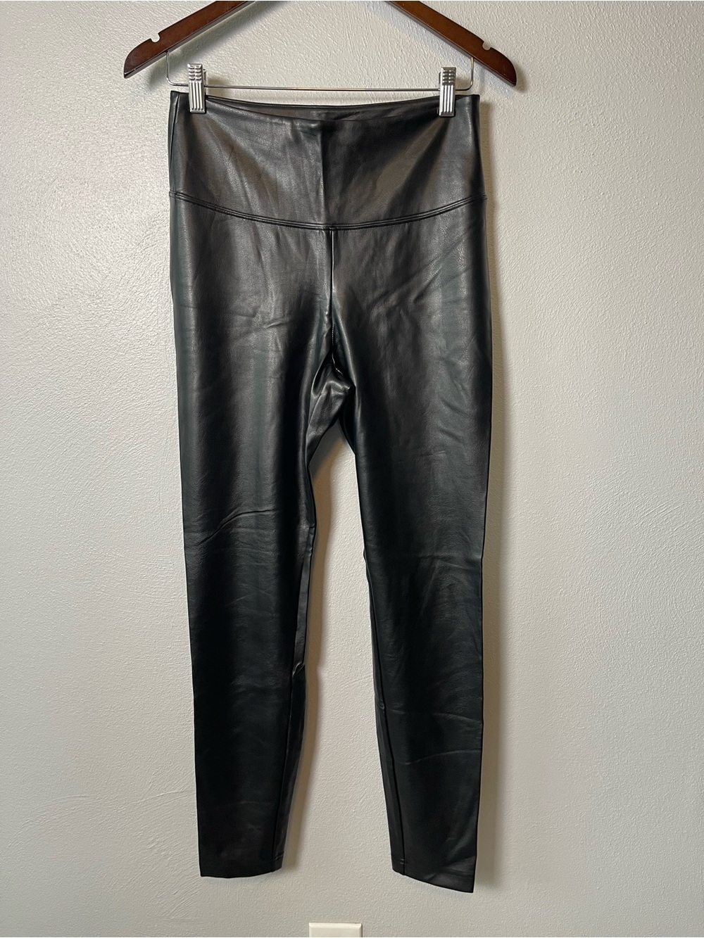 WHBM- Black Faux Leather Runway Leggings Size 8